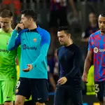 Ter Stegen, Lewandowski, Xavi y Koundé, cabizbajos tras la sonora derrota ante el Bayern Múnich