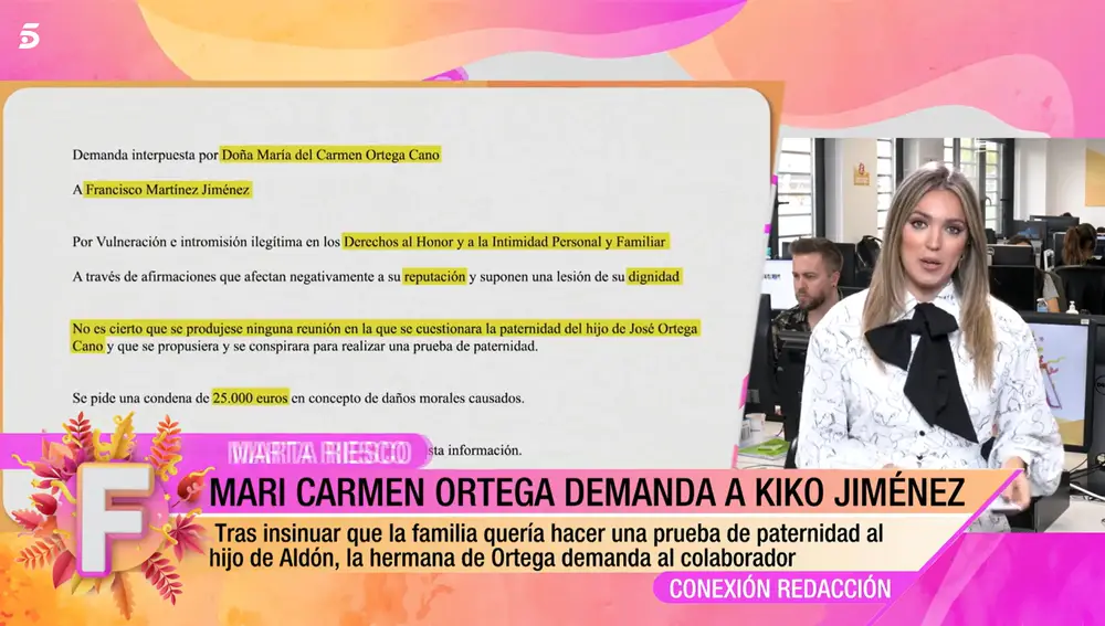 Marta Riesco anuncia los detalles de la demanda de Mari Carmen Ortega a Kiko Jiménez