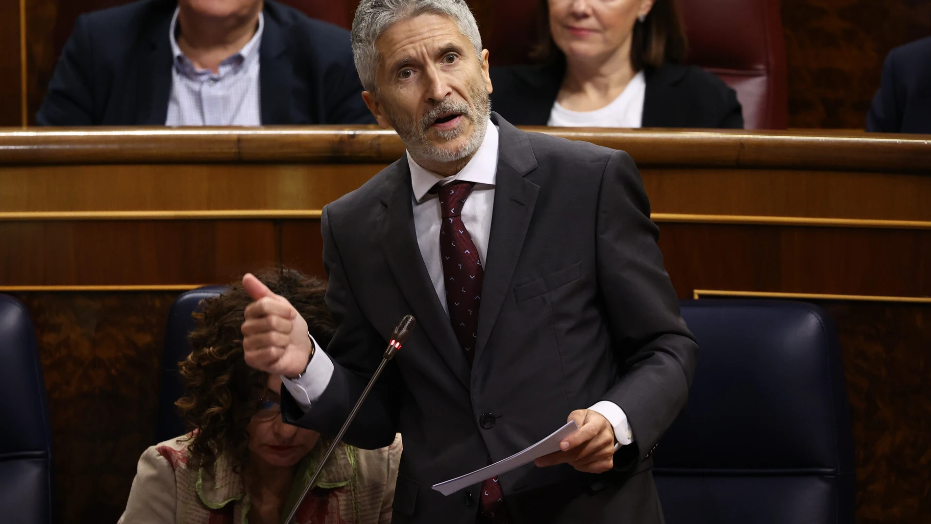 El ministro de Interior, Fernando Grande-Marlaska, interviene durante una sesión plenaria en el Congreso de los Diputados