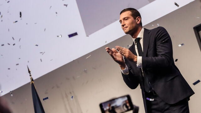 Jordan Bardella, tras ser elegido el sábado nuevo líder de Raegrupación Nacional