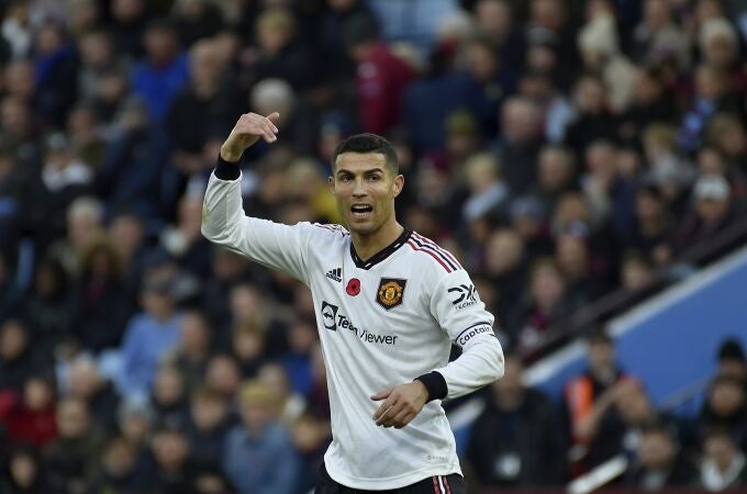 Cristiano Ronaldo, en el último partido del United, contra el Aston Villa