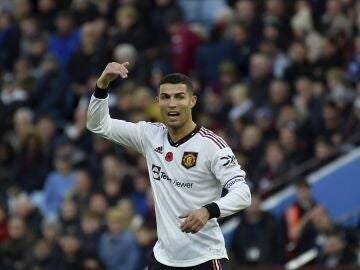 Cristiano Ronaldo, en el último partido del United, contra el Aston Villa