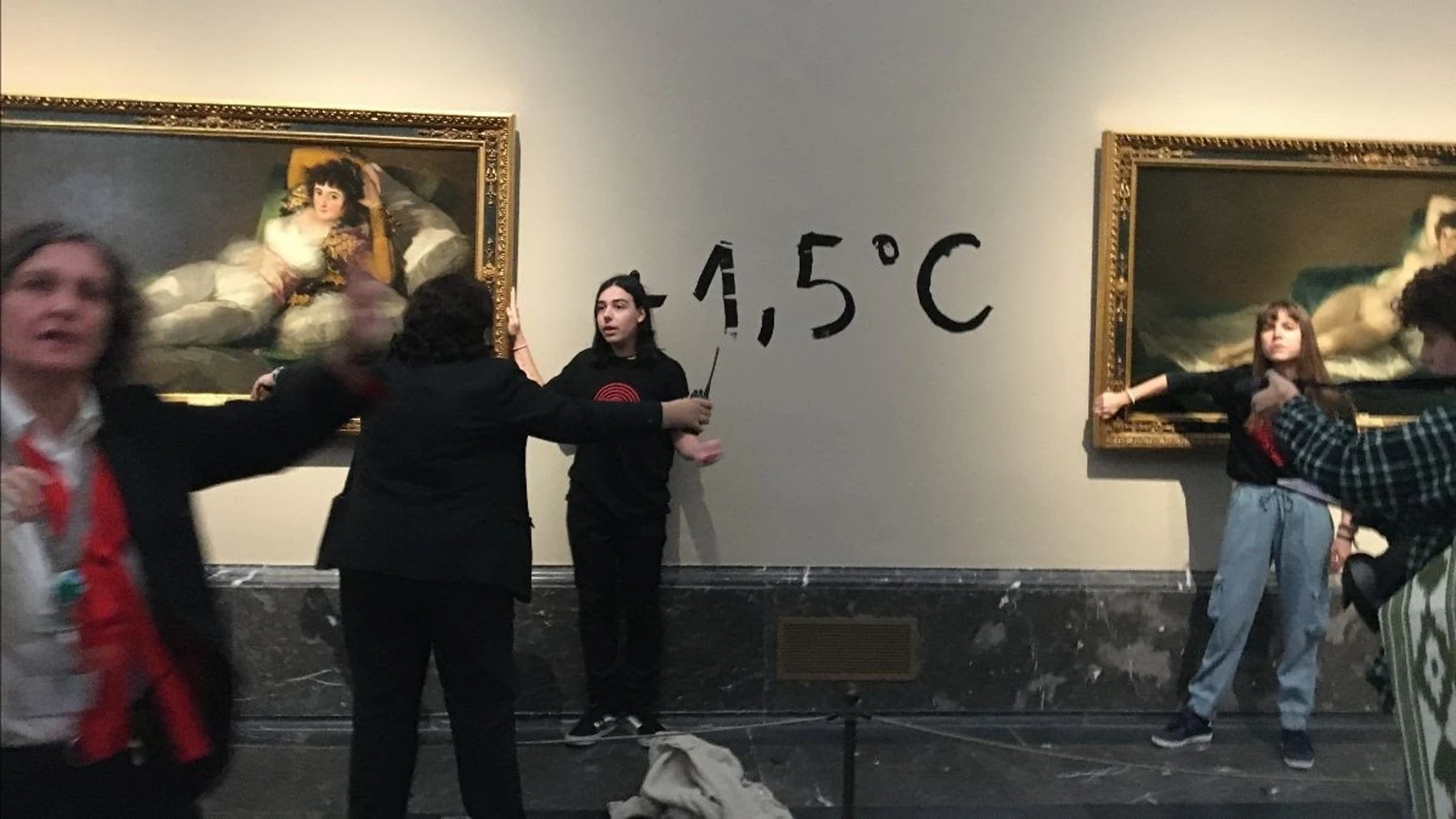 Activistas ecológicas se pegan al marco de los cuadros de 'Las Majas' de Goya en el Museo del Prado