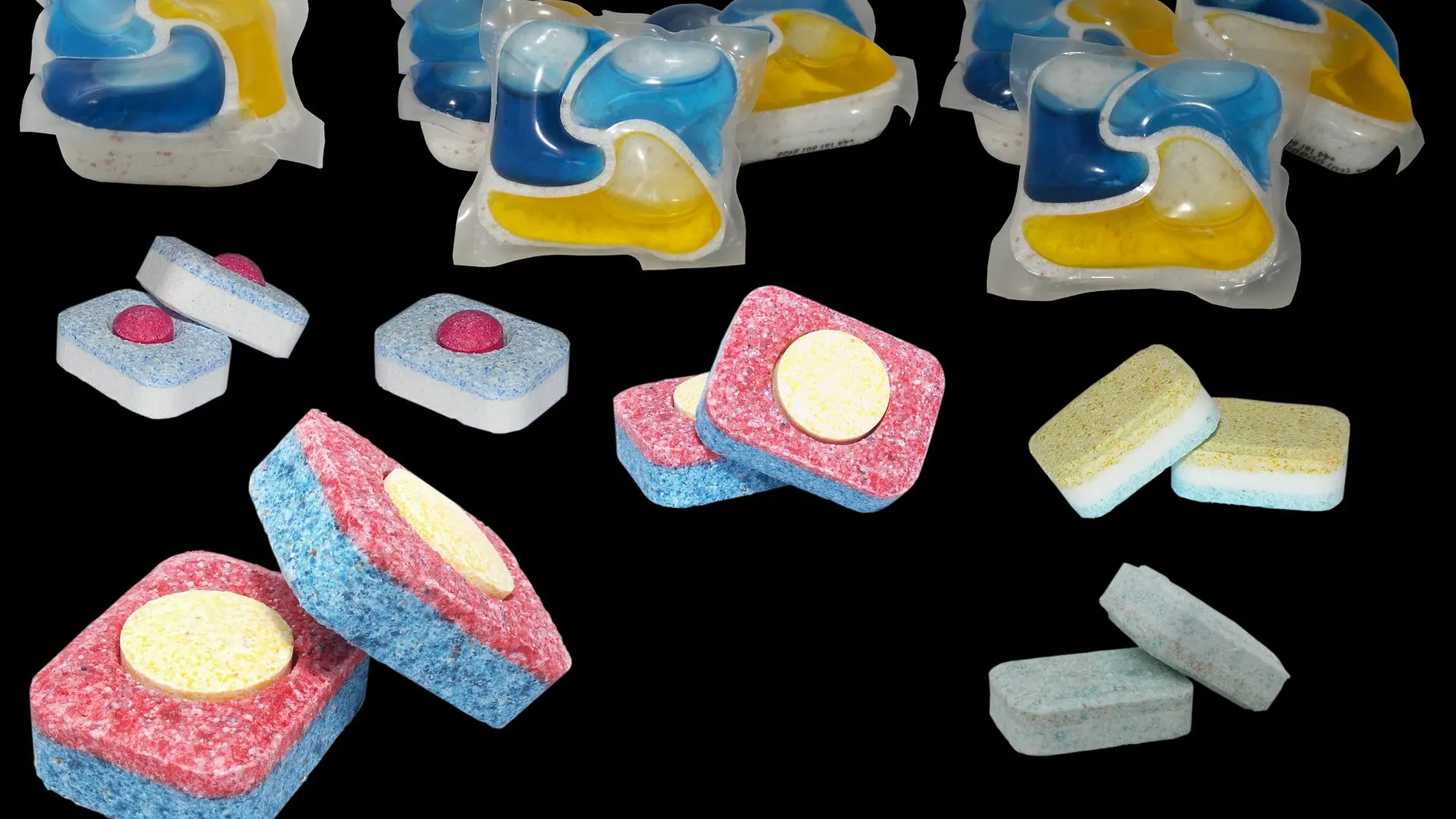 Varios tipos de pastillas de lavavajillas