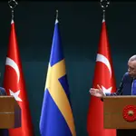 Rueda de prensa entre el primer ministro sueco, Ulf Kristersson, y el presidente turco, Recep Tayyip Erdogan, en Ankara