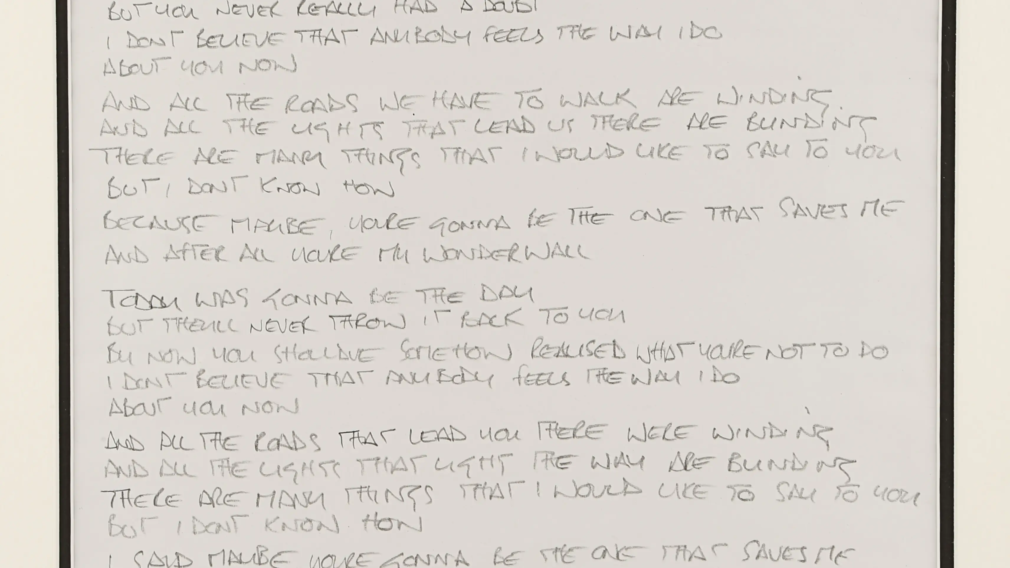 El manuscrito de &quot;Wonderwall&quot; que Noel Gallagher realizó a lápiz