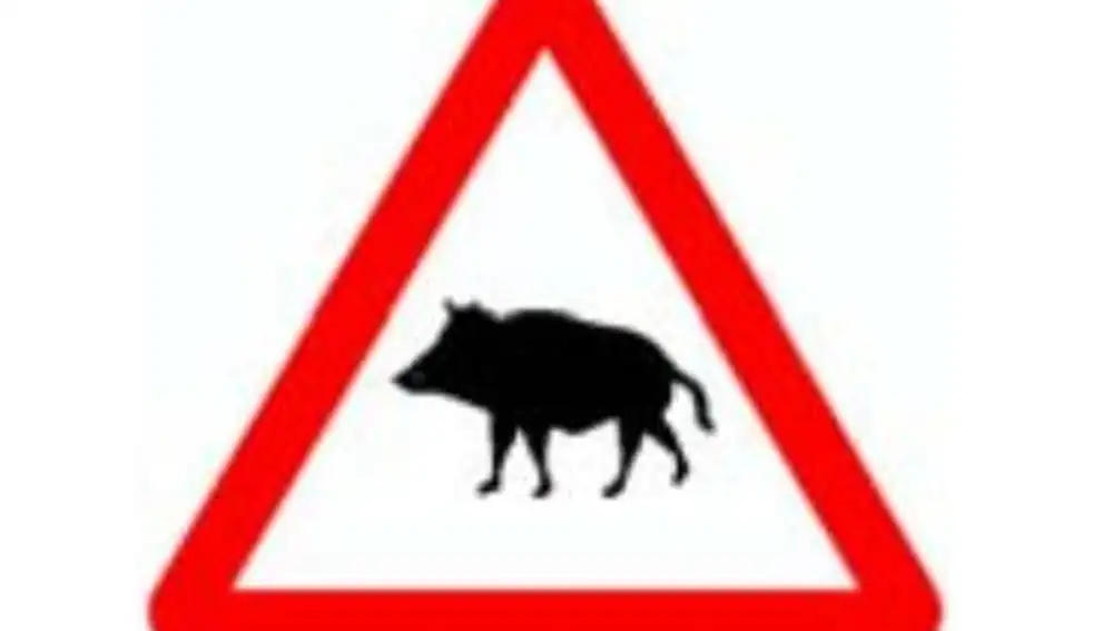 Señal que advierte de la presencia de animales salvajes en la carretera, especialmente jabalíes