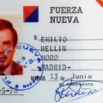 El carné de Emilio Hellín como miembro de Fuerza Nueva