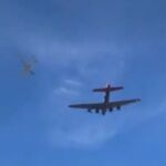 Momento previo a la colisión en el aire de las dos aeronaves de la II Guerra Mundial