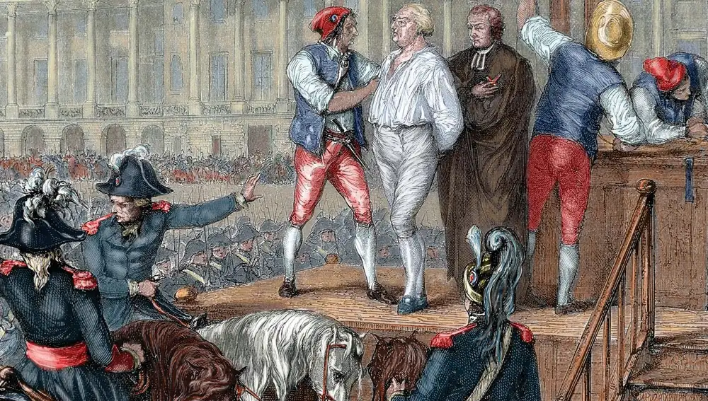 Grabado que representa el momento en que Luis XVI va a ser ejecutado