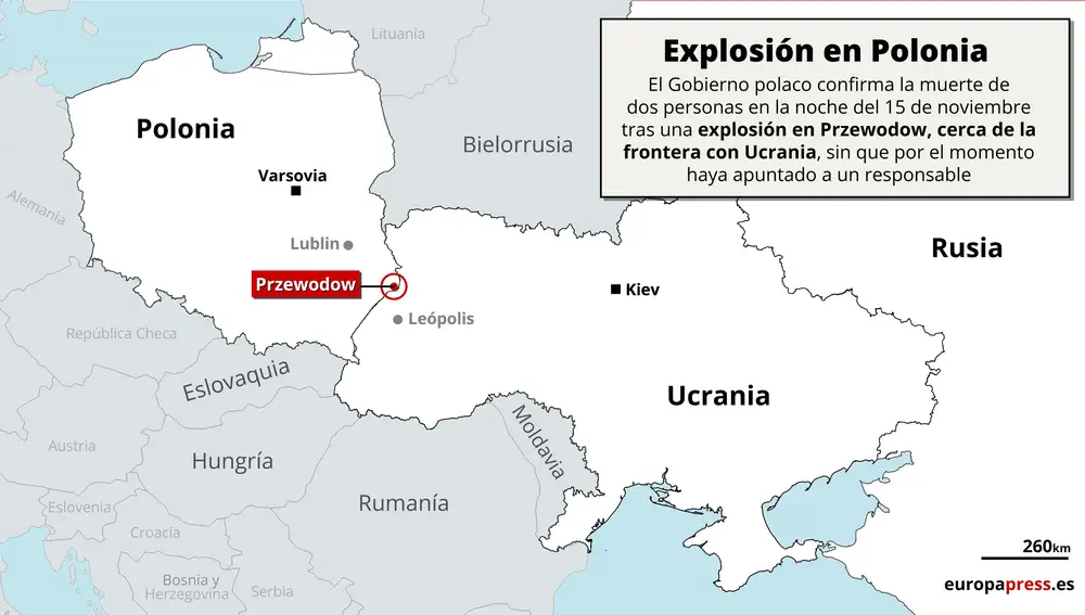 Polonia confirma la muerte de dos ciudadanos por una explosión en en Przewodow, cerca de la frontera con Ucrania en la noche del 15 de noviembre de 2022. Por el momento no ha apuntado a un responsable.16 NOVIEMBRE 2022Europa Press16/11/2022