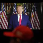 El expresidente de EE UU Donald Trump habla en remoto para un acto en Las Vegas