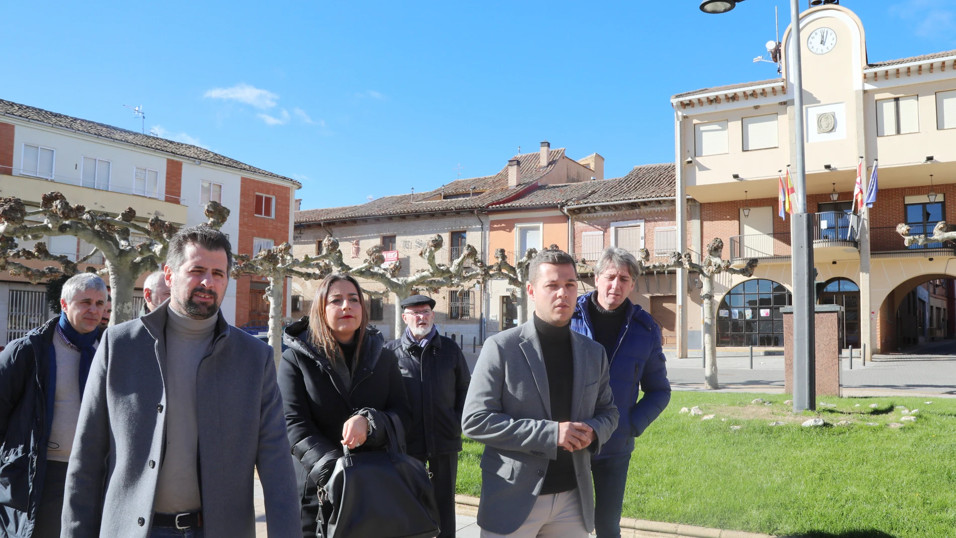 El secretario general del PSOECyL, Luis Tudanca, asiste a la Escuela de Política Municipal de Palencia; junto a la secretaria del PSOE de Palencia, Miriam Andrés; el alcalde de Soria, Carlos Martínez, y el portavoz socialista en el Ayuntamiento de Villada , Rubén Fernández