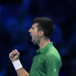 Djokovic celebra un punto en la final ante Ruud