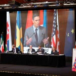 El presidente del Gobierno, Pedro Sánchez, interviene en la clausura de la Asamblea parlamentaria de la OTAN