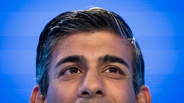 El primer ministro británico Rishi Sunak durante su discurso de este lunes ante los empresarios en Birmingham, Reino Unido