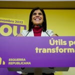 La portavoz de ERC, Marta Vilalta, durante la rueda de prensa