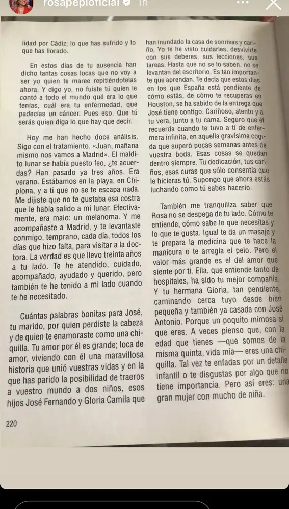 Historia del Instagram de Rosa Benito