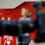 La portavoz del PSOE y ministra de Educación y FP, Pilar Alegría, durante su intervención tras la reunión de la Ejecutiva Federal del partido este lunes en la sede de Ferraz