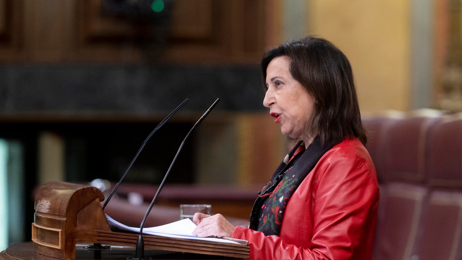 La ministra de Defensa, Margarita Robles, durante su intervención en el Congreso