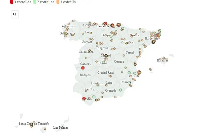 Consulte en este mapa interactivo dónde se encuentran los restaurantes con estrella Michelin en España