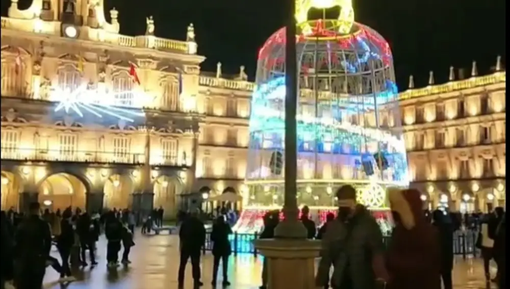 Árbol navideño en l Plaza Mayor de Salamanca durante las fiestas del pasado año