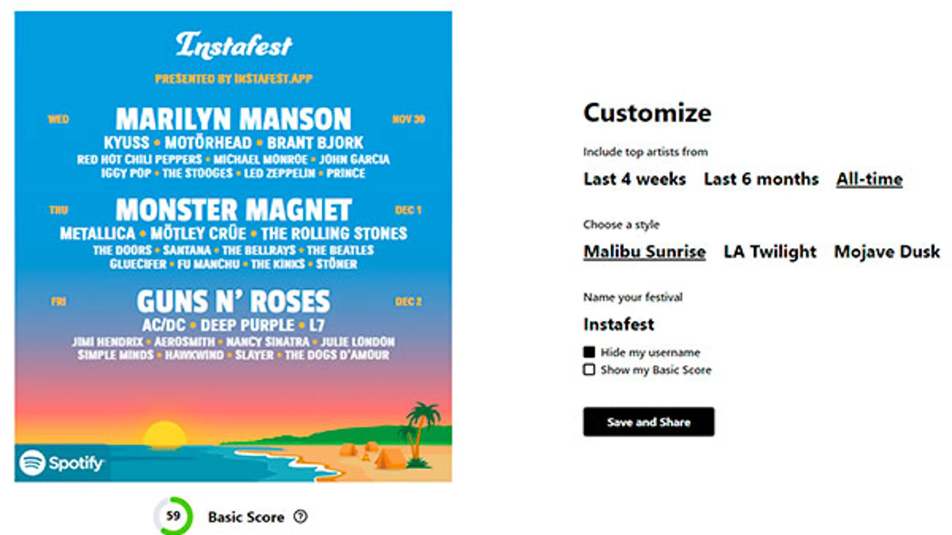 Opciones de personalización del cartel en la web de Instafest.