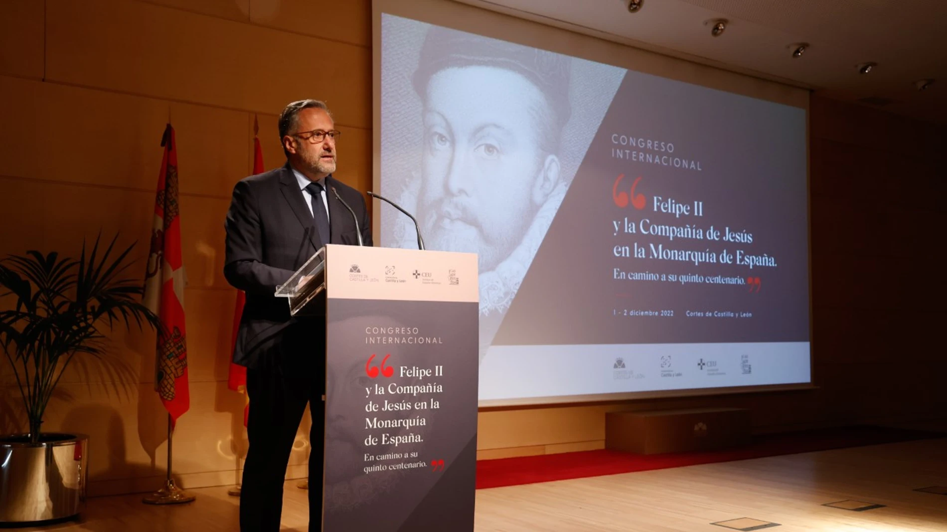 El presidente de las Cortes Carlos Pollán inaugura el Congreso 'Felipe II y la Compañía de Jesús en la Monarquía de España. En camino a su quinto centenario'