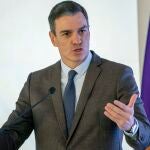 El presidente del Gobierno, Pedro Sánchez, durante su intervención en el acto en Jaén del anuncio de la inversión de CETEDEX