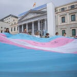 La bandera trans ondea en el Congreso de los Diputados