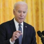President Joe Biden speaks during a news conference with French President Emmanuel Macron in the East Room of the White House in Washington, Thursday, Dec. 1, 2022. (AP Photo/Susan Walsh)