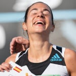 Marta Galimany con su nuevo récord en maratón.