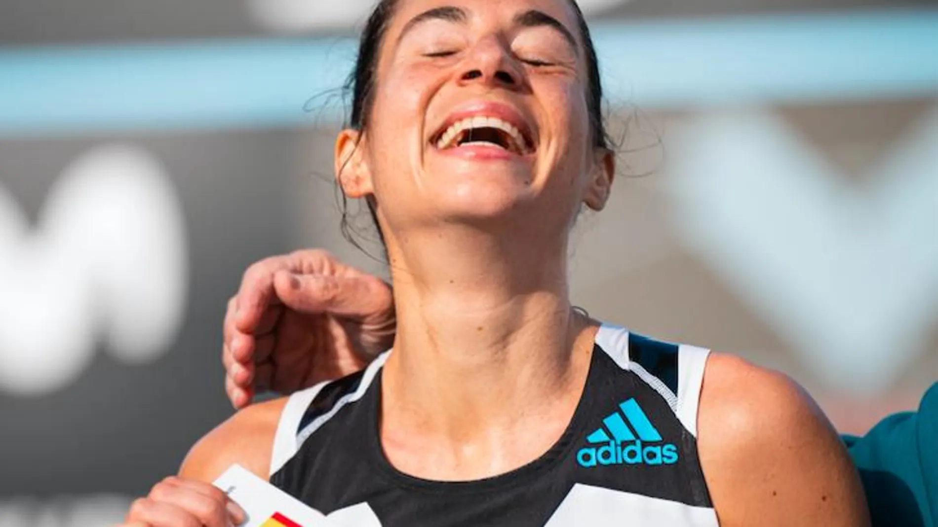 Marta Galimany con su nuevo récord en maratón.