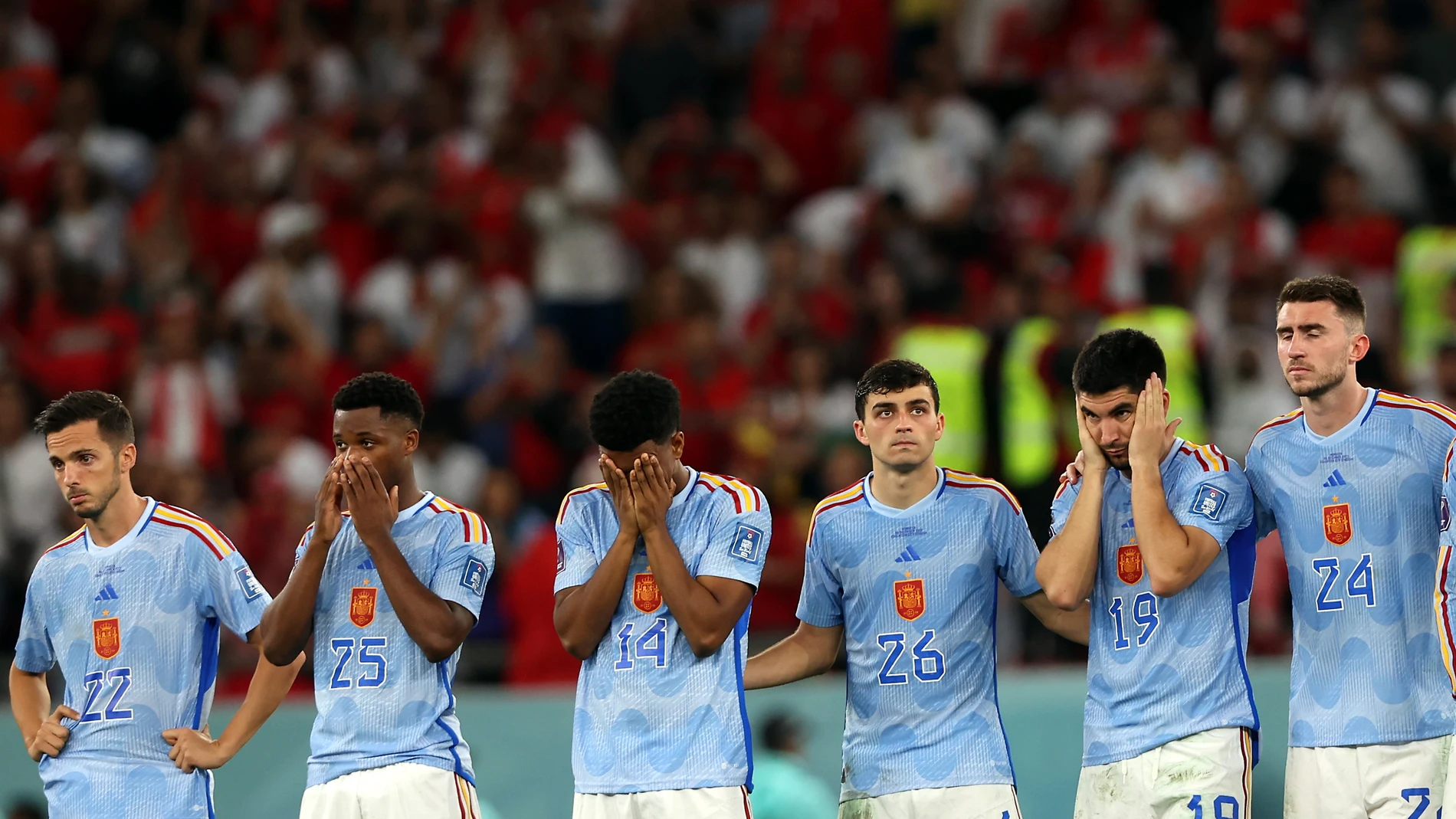 La selección española tras quedar eliminada del Mundial de Qatar 2022 frente a Marruecos. EFE/EPA/Tolga Bozoglu