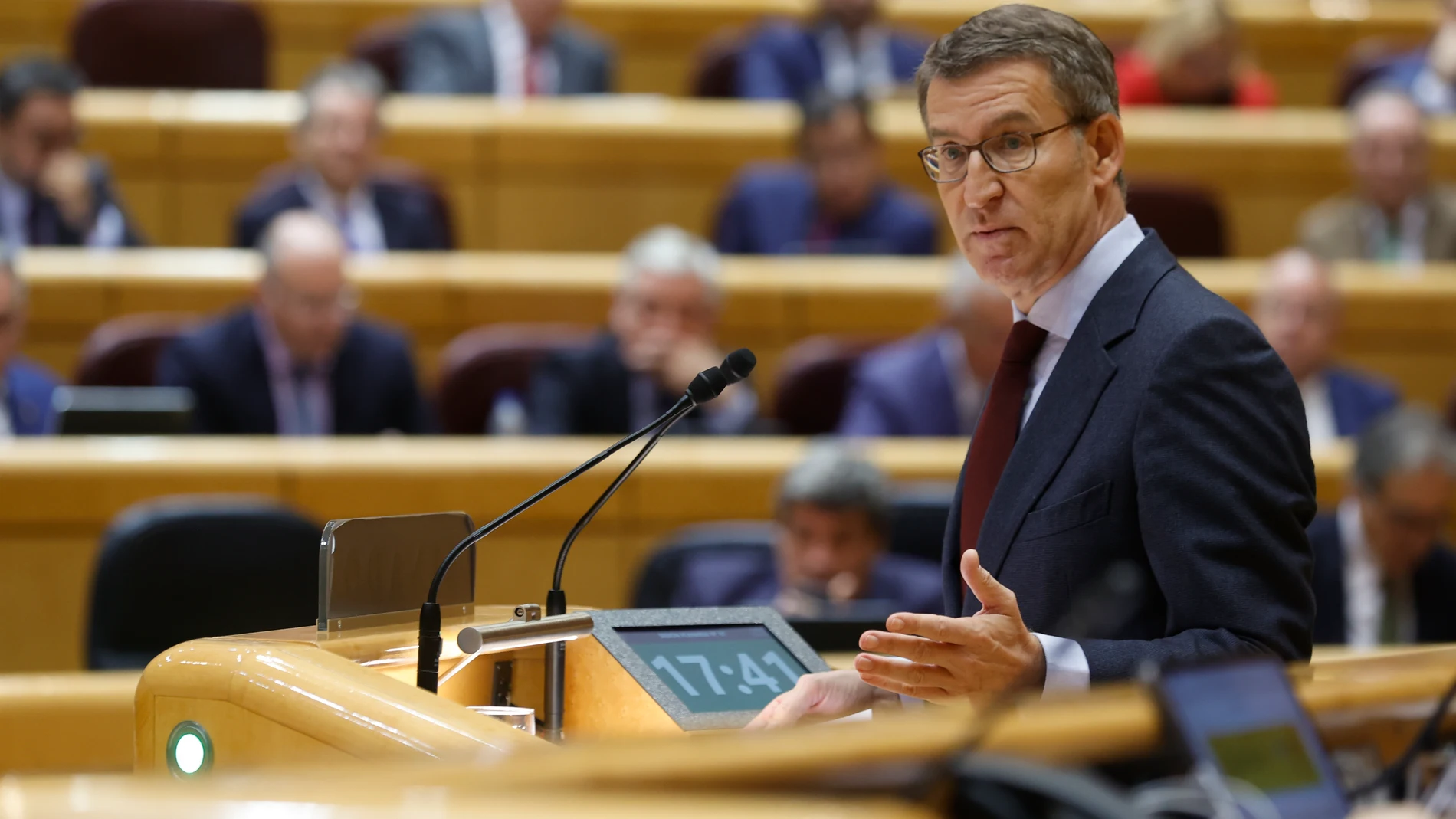 l líder del Partido Popular, Alberto Núñez Feijóo, durante el pleno celebrado el pasado lunes en el Senado. EFE/ Javier Lizón