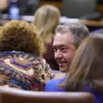El secretario general del PSOE-A, Juan Espadas, en el Pleno del Parlamento andaluz