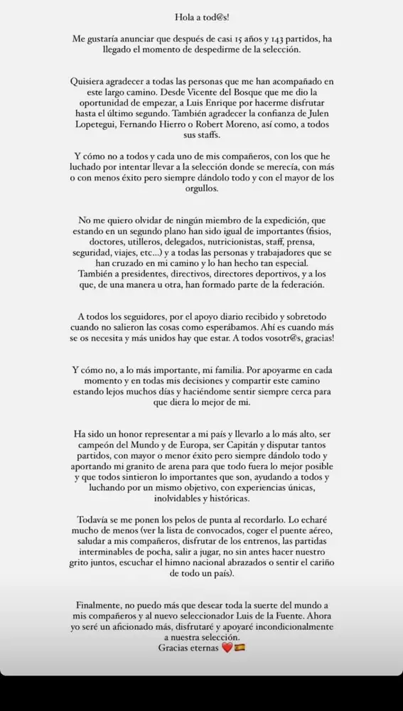 Despedida de Sergio Busquets en Instagram