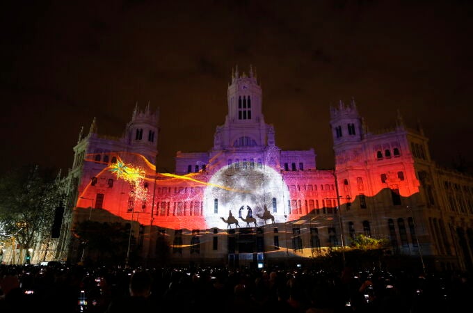 Proyección de Navidad en el Ayuntamiento de Madrid