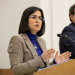 La ministra de Sanidad, Carolina Darias, durante la rueda de prensa posterior a la reunión presencial del pleno del Consejo Interterritorial del Sistema Nacional de Salud (CISNS), en la sede de la Asamblea de Extremadura, a 19 de diciembre de 2022, en Mérida, Badajoz, Extremadura (España).