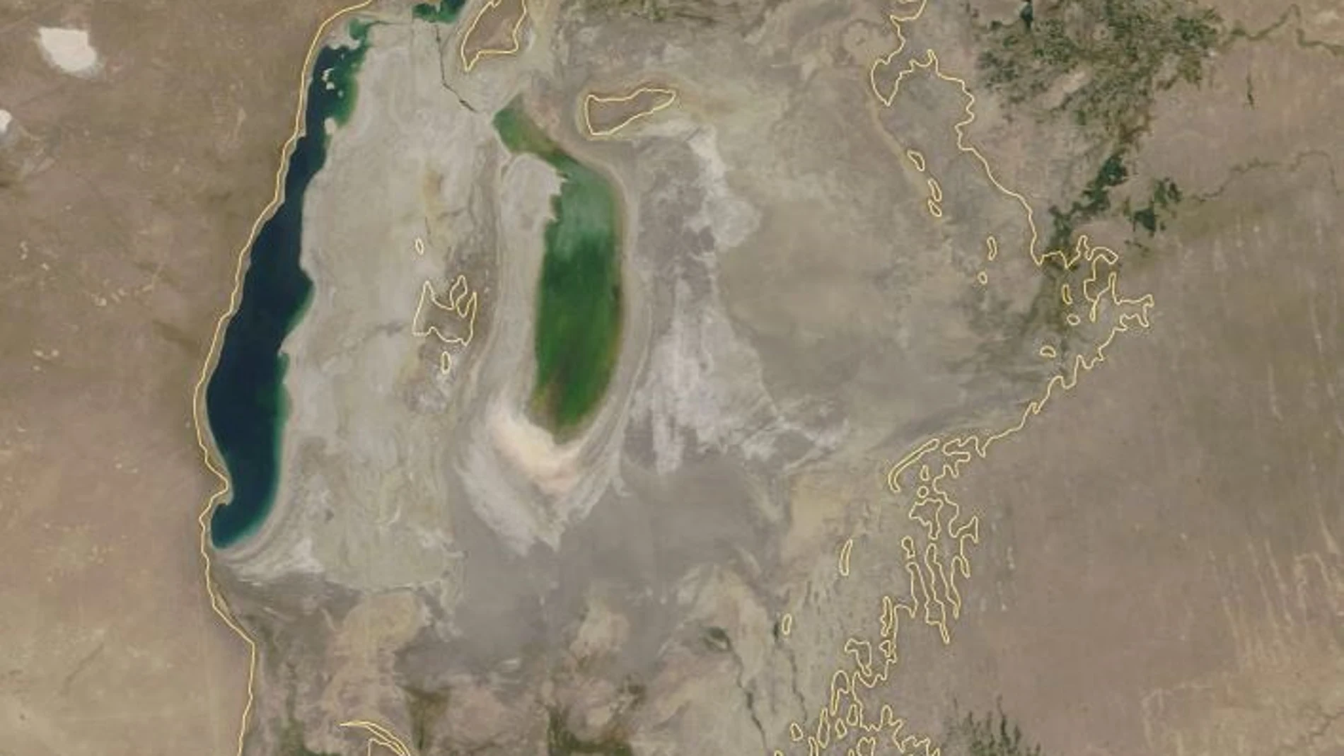 Restos del Mar de Aral. La línea sigue la costa de esta masa de agua en 1963NASA19/12/2022