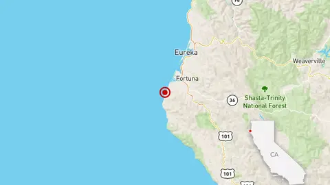 Mapa con el punto del terremoto en el norte de California