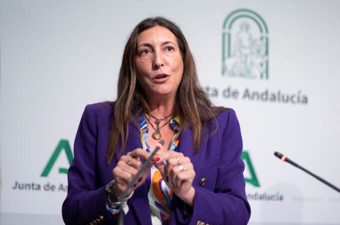 La consejera de Inclusión Social, Juventud, Familias e Igualdad, Loles López en la rueda de prensa posterior al Consejo de Gobierno de la Junta de Andalucía. María José López / Europa Press