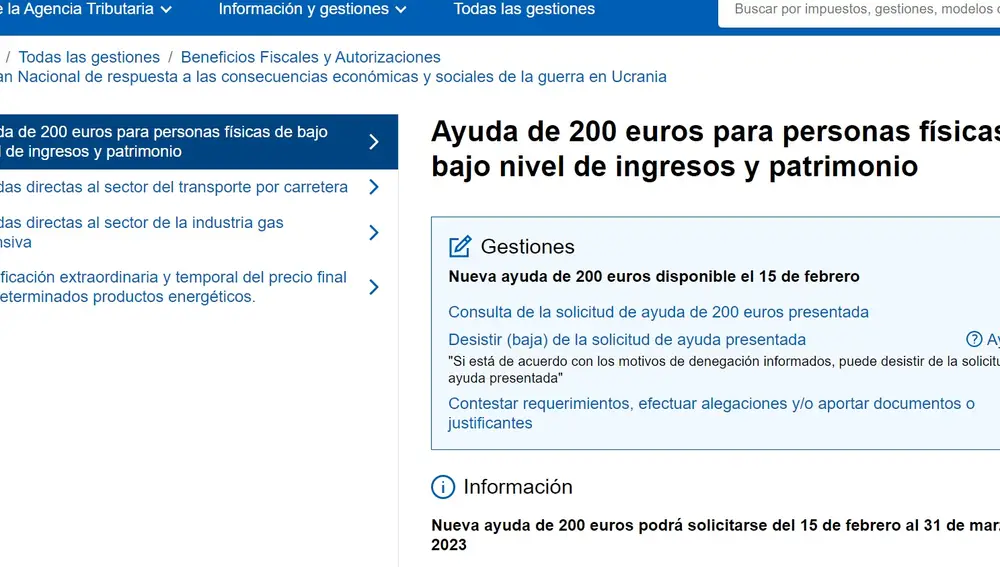 Ayuda de 200 euros para alimentos disponible en la Sede Electrónica de la Agencia Tributaria