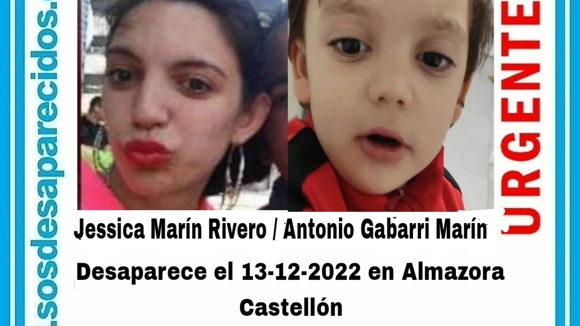 Cartel de Alerta Desaparecidos con las fotos de la madre y el hijo