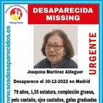 Buscan a una mujer de 79 años desaparecida el viernes en Madrid