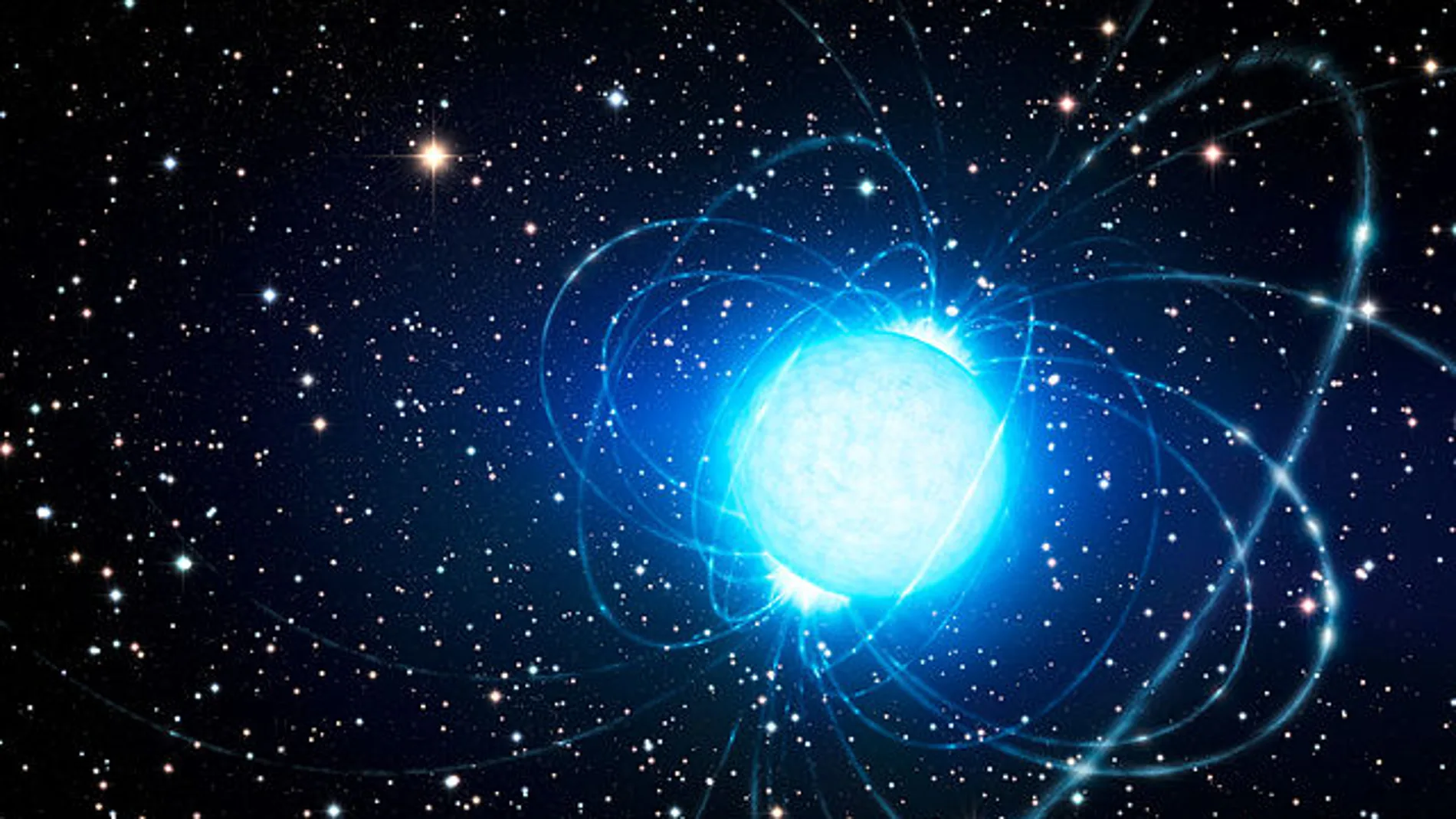 Representación artística de un magnetar en el clúster estelar Westerlund 1.