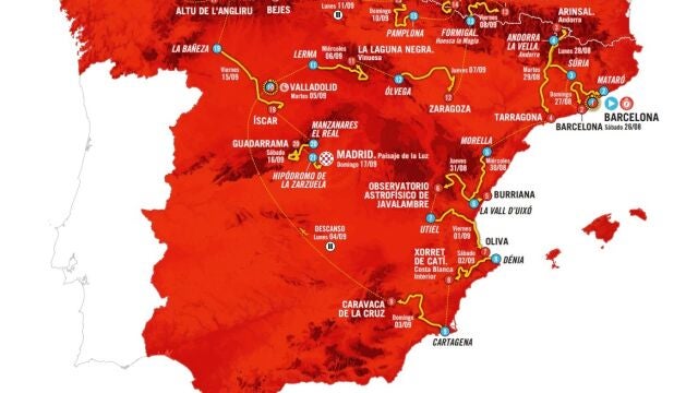 Recorrido oficial de La Vuelta 23, con salida en Barcelona y llegada en Madrid