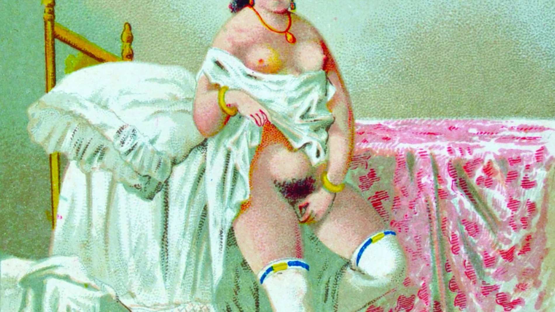 Una de las ilustraciones del siglo XIX que ha sido incluida en "Eros de papel", un estudio bibliográfico que revisa y cataloga medio millar de libros y folletos clandestinos de tema erótico o pornográfico que fueron publicados en España durante el siglo XIX y hasta el final de la Guerra Civil, 1939