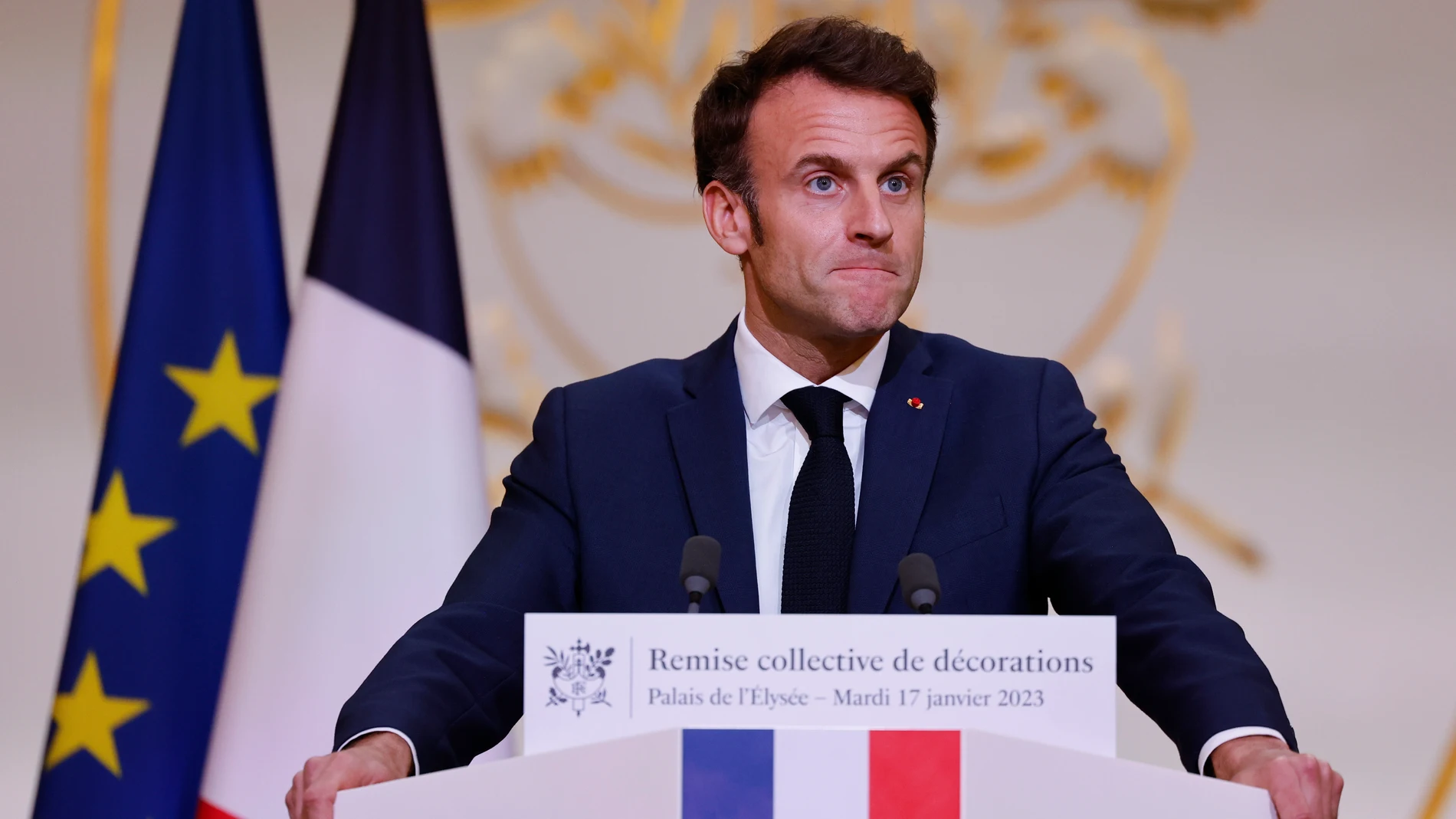 El presidente francés, Emmanuel Macron, pronuncia un discurso el martes 17 en la entrega de unos premios del deporte