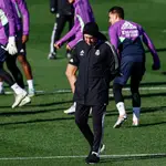 El entrenador italiano del Real Madrid Carlo Ancelotti durante el entrenamiento antes el Villarreal-Real Madrid de la Copa del Rey